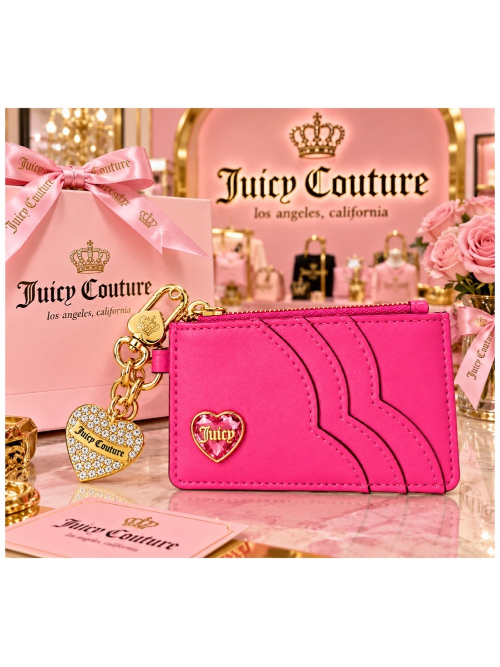 Juicy Couture Pink Love Elongated Credit Card Case Wallet. NEW!